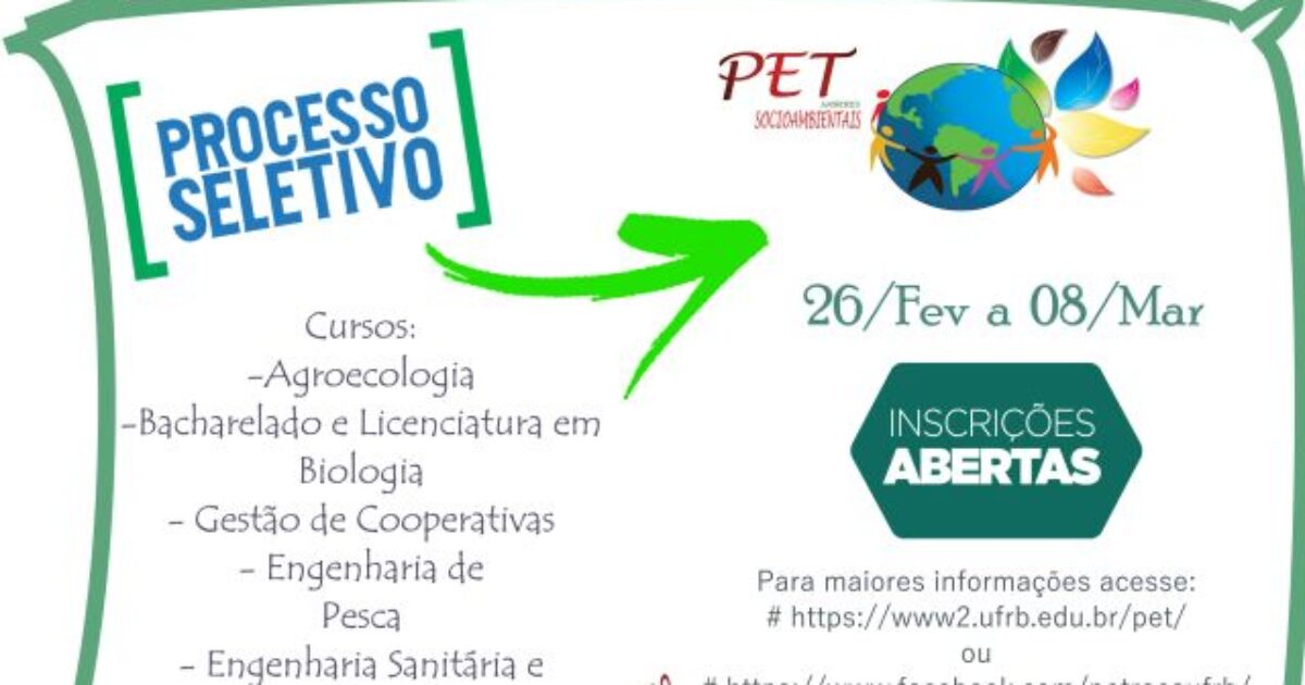 UFRB abre seleção para bolsistas do PET Conexão e Saberes Socioambientais