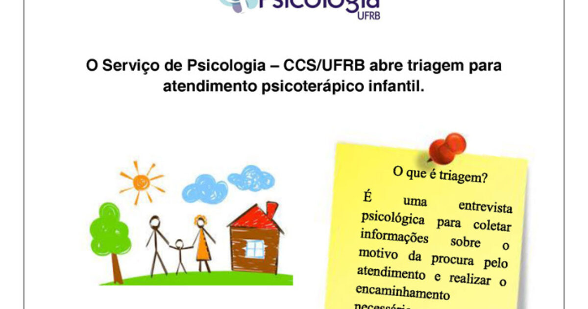 Serviço de Psicologia da UFRB abre triagem para atendimento psicoterápico infantil