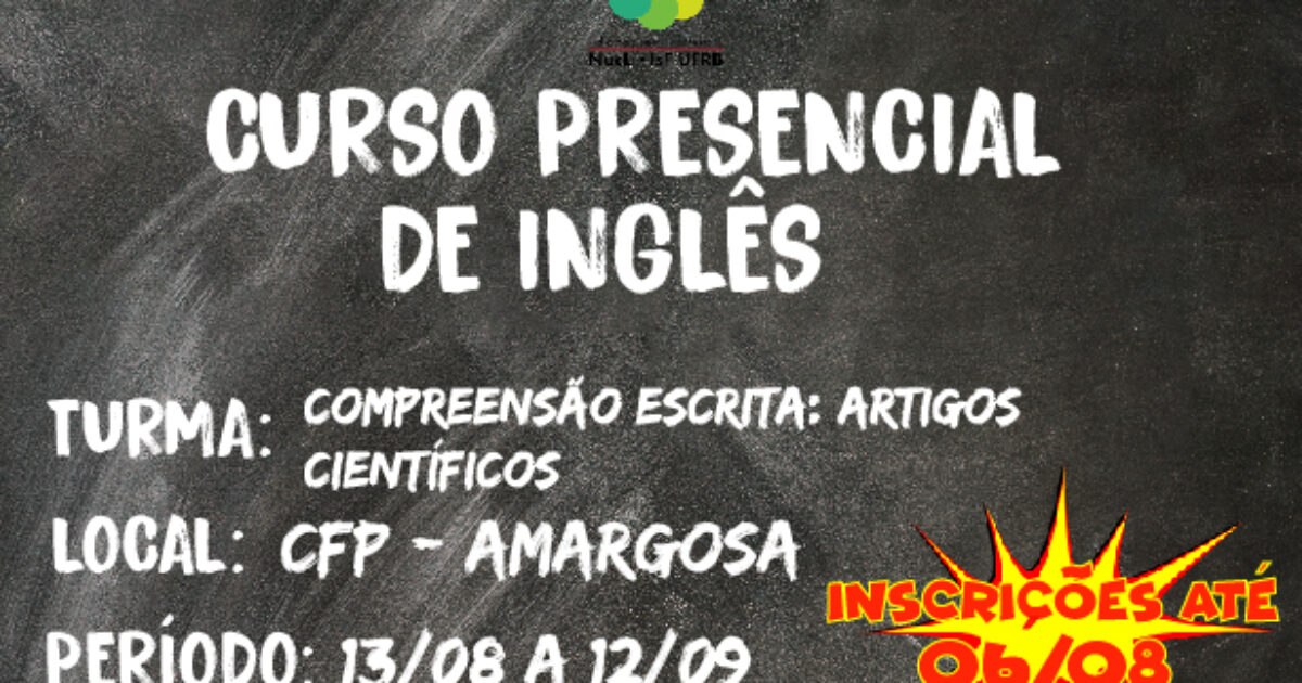 UFRB divulga abertura de inscrições para curso presencial de inglês em Amargosa