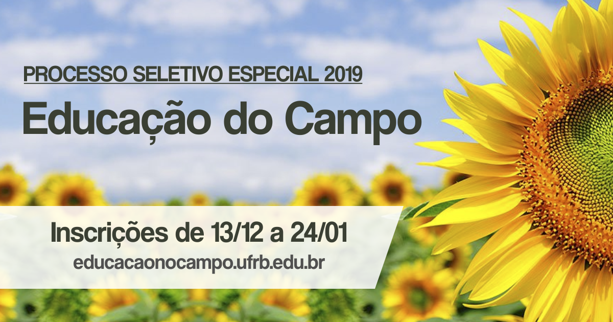 UFRB divulga processo seletivo especial para cursos de Educação do Campo 2019