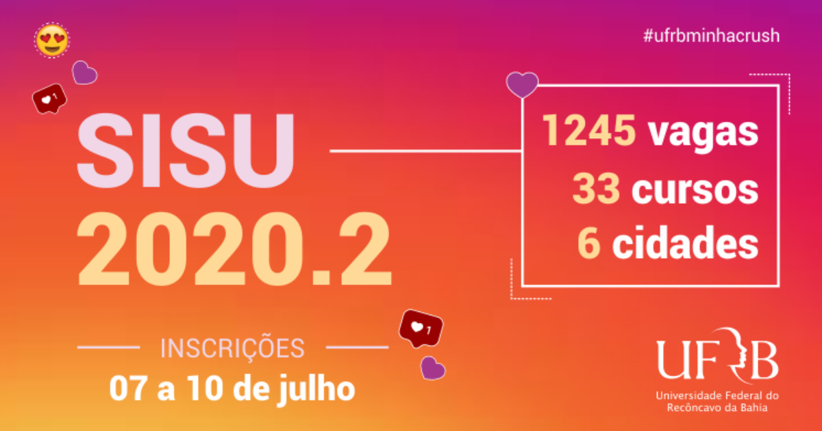 UFRB oferta 1.245 vagas em 33 cursos de graduação no Sisu 2020.2