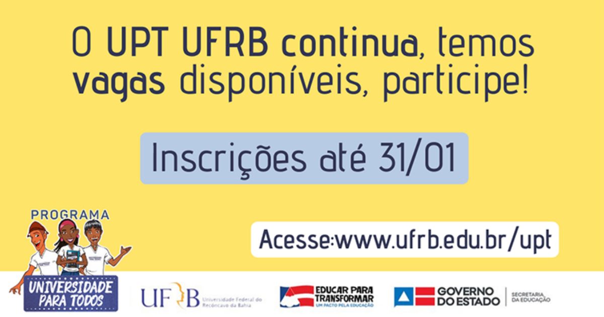 Programa Universidade para Todos da UFRB abre inscrições para alunos do ensino médio