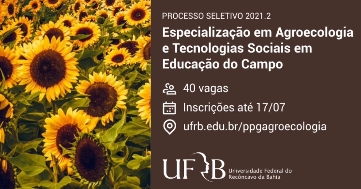 UFRB inscreve para pós em Agroecologia e Tecnologias Sociais na Educação do Campo