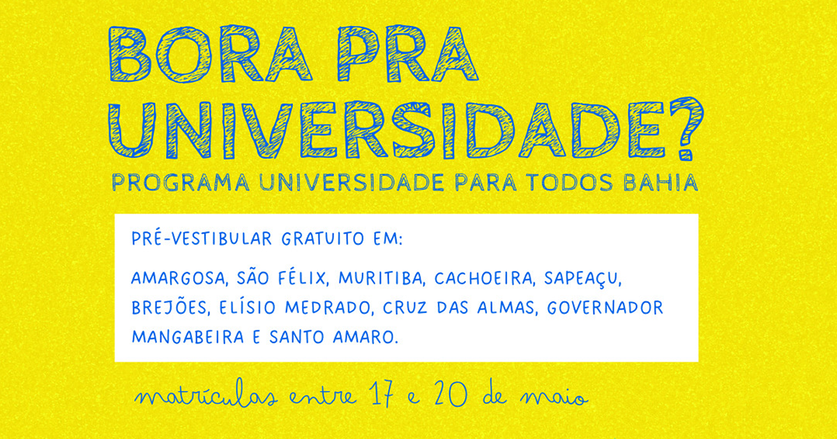 UFRB matricula para o Universidade para Todos 2022 até o dia 20 de maio