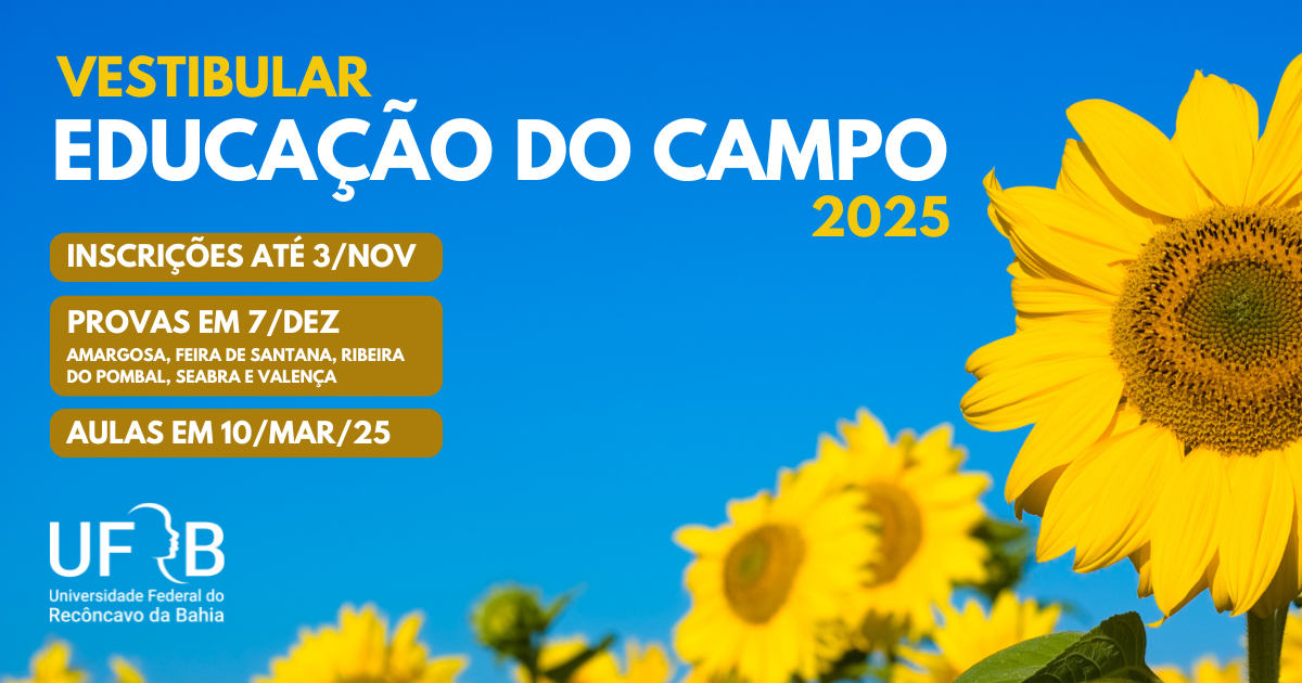 UFRB abre inscrições gratuitas para vestibular de Educação do Campo; aulas iniciam em março de 2025